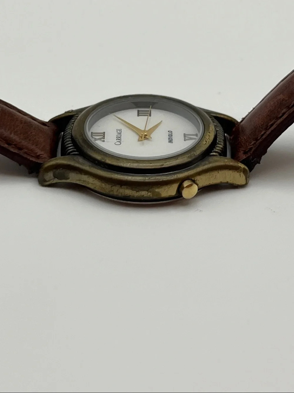 Carriage Women's Brown Leather Strap Watch with Brass-Tone Case